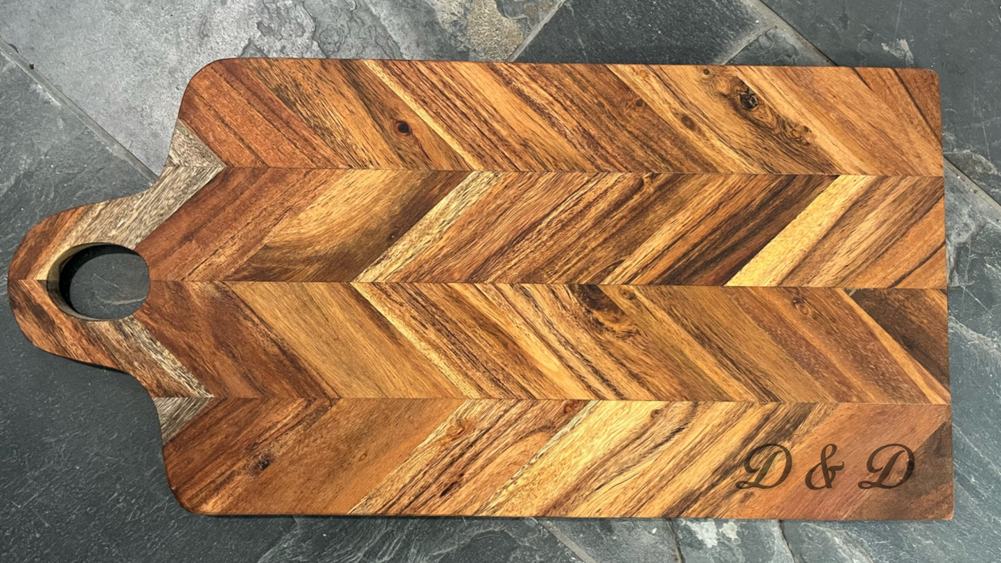 10.5” x 9.5” Acacia Wood Serving Board with Chevron Pattern