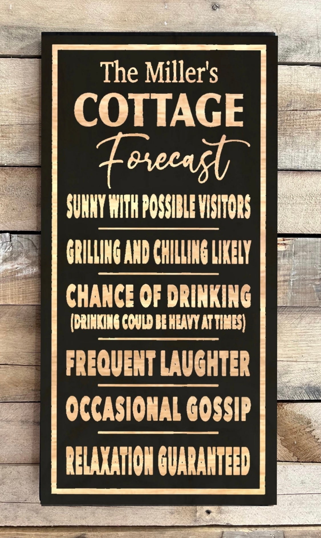 24” x 12” Black Wood Sign - Cottage Forecast