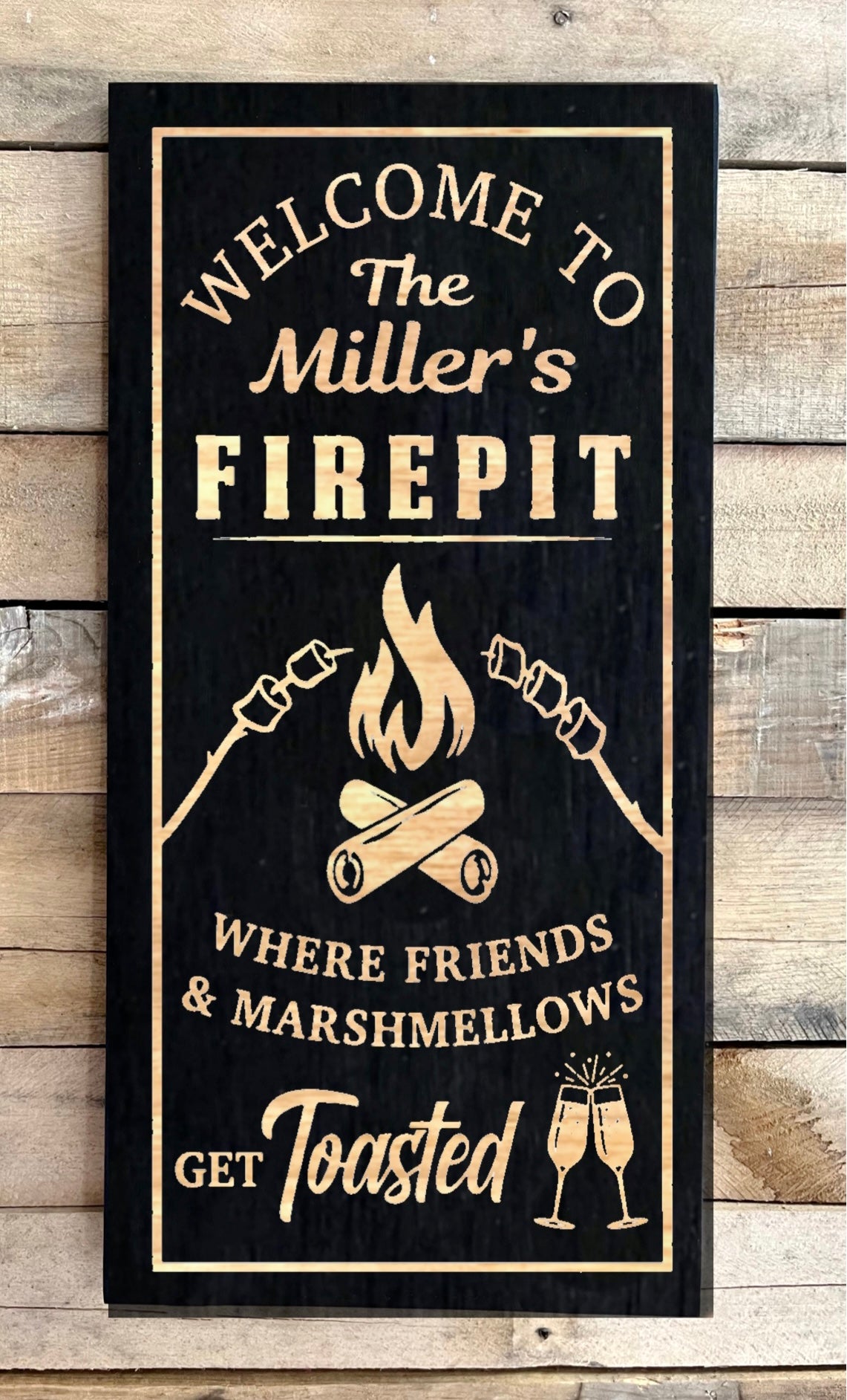 12” x 24” Black Wood Sign - Firepit