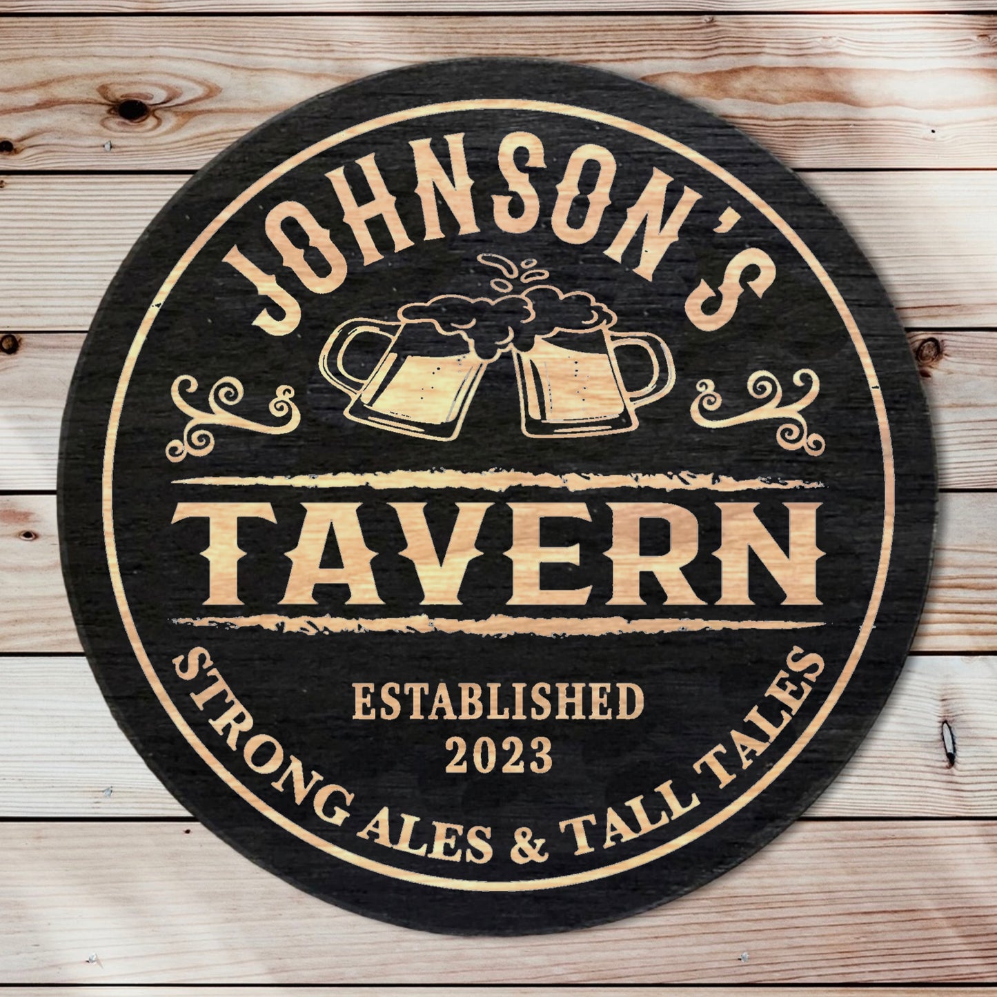 Round Wood Bar Signs