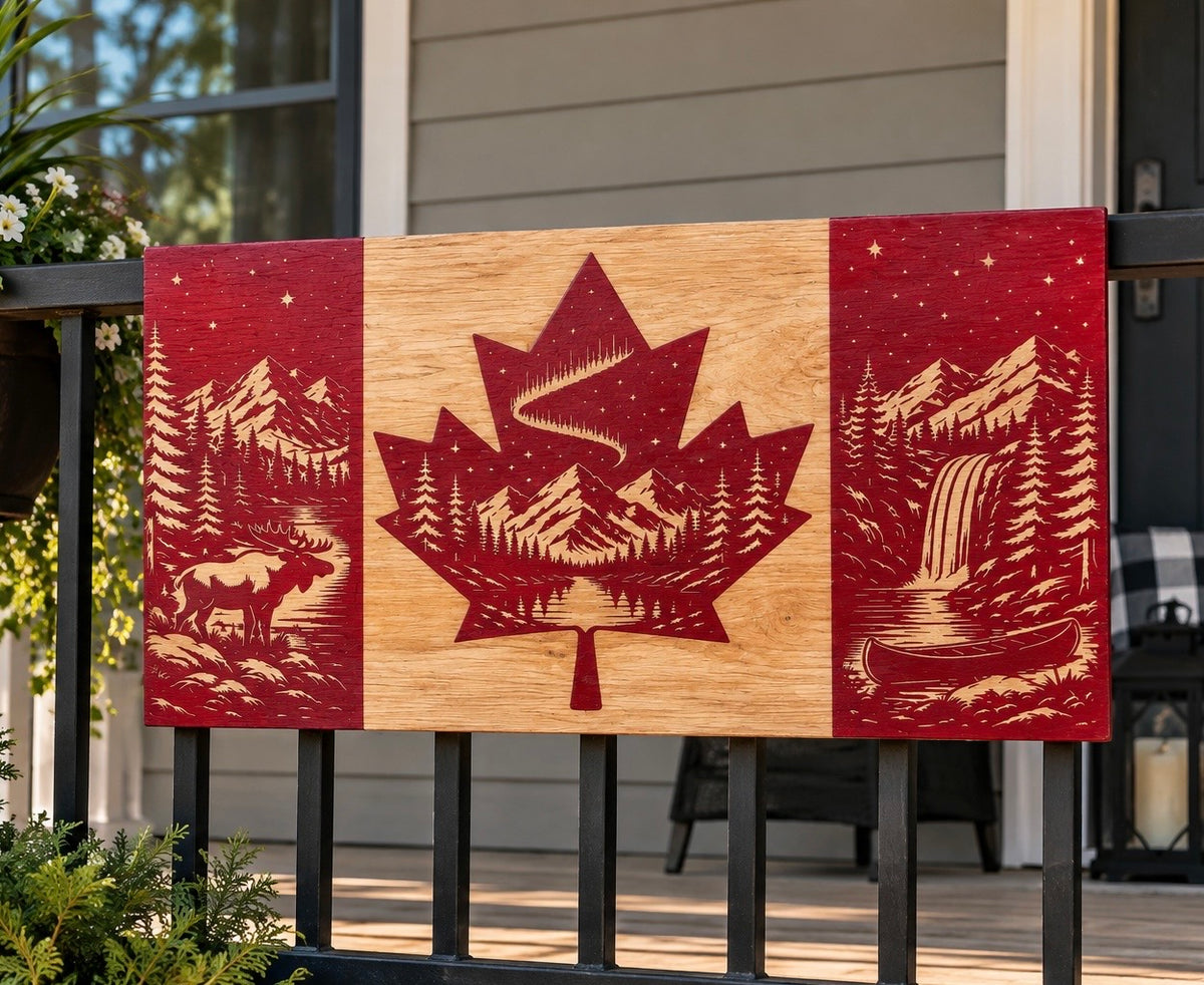 Canada Flag / Engraved Canadiana Scene