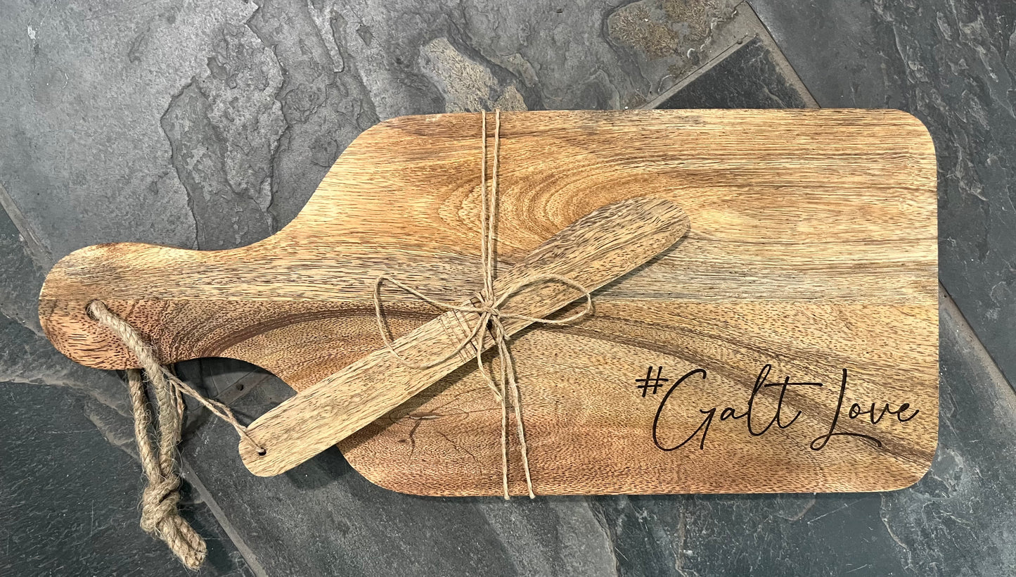 14” x 6” Mango Wood Cheese Board w/Spreader