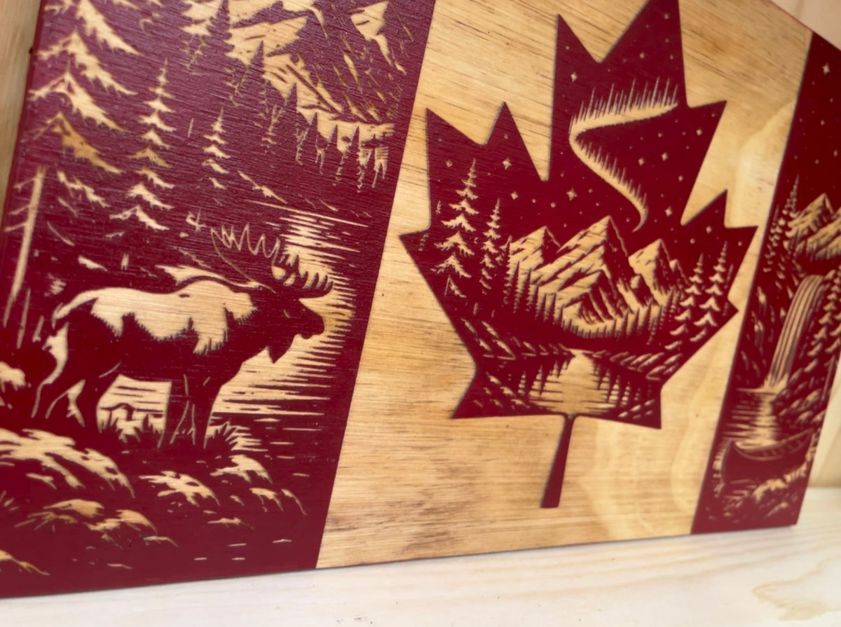 Canada Flag / Engraved Canadiana Scene