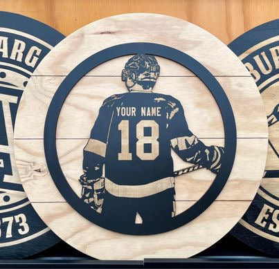 15” Round Custom Hockey Player Plank Design Sign