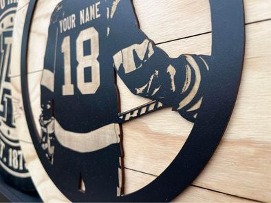 15” Round Custom Hockey Player Plank Design Sign