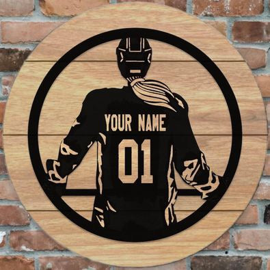 15” Round Custom Hockey Player Plank Design Sign