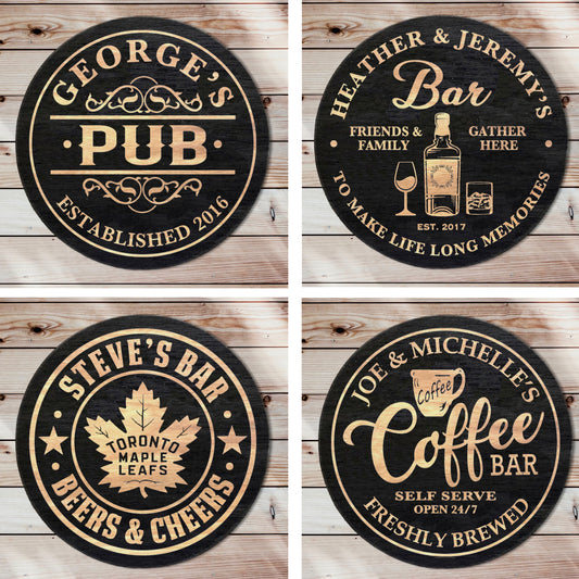 Round Wood Bar Signs