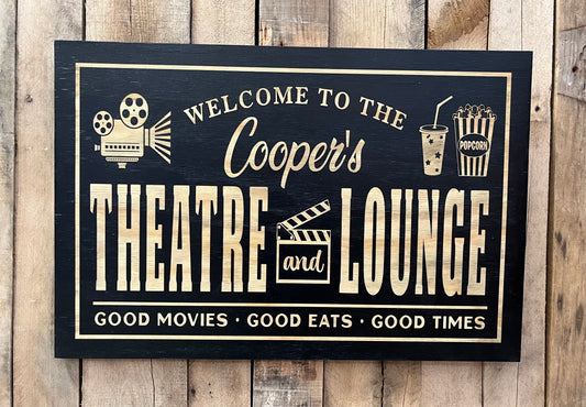 16” x 24” Black Wood Sign - Theatre and Lounge