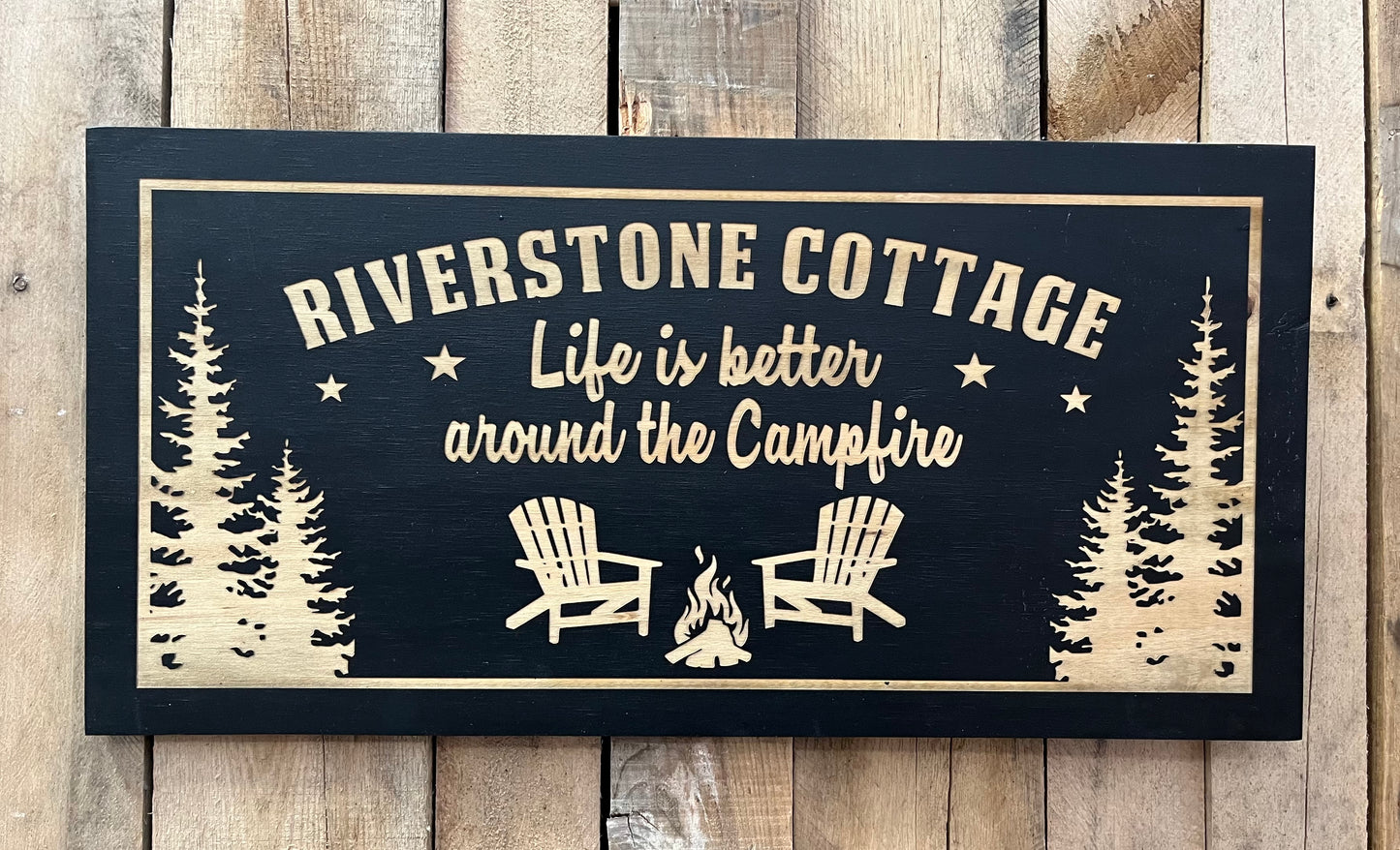 12” x 24” Black Wood Sign - Life is better around the campfire