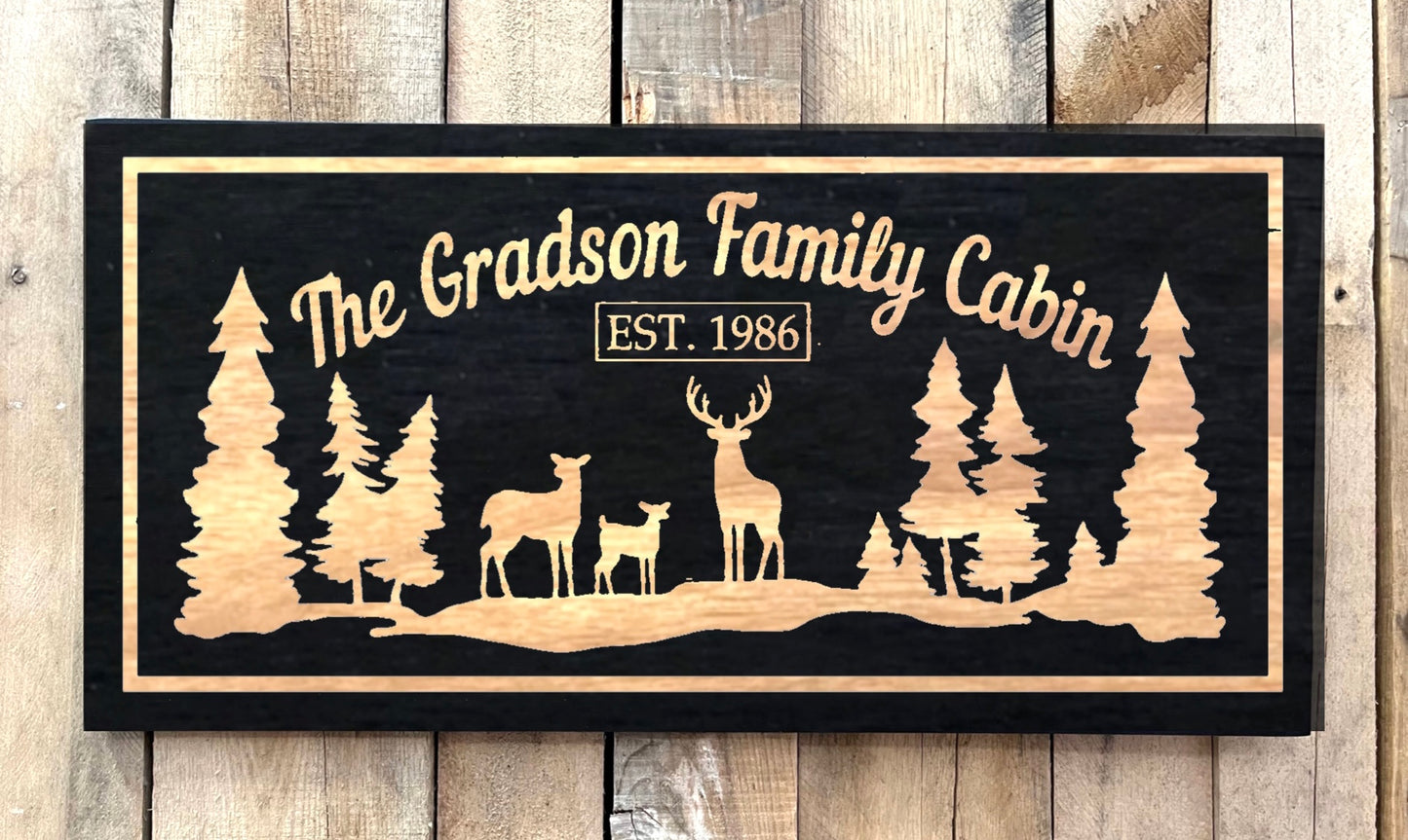 12” x 24” Black Wood Sign - Family Cabin