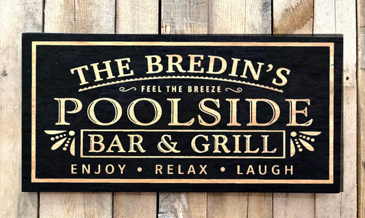 12” x 24” Black Wood Sign - Poolside Bar & Grill